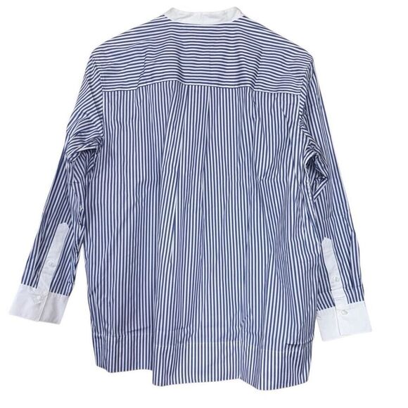Spanx Poplin Tuxedo Shirt Postal Blue Narrow White Stripe Size Small new - Picture 6 of 13